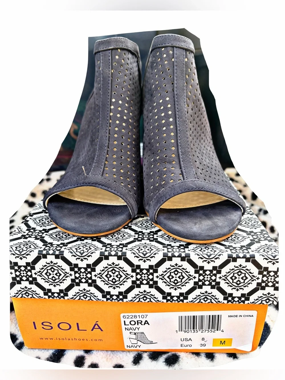 Perforated Leather Block Heel Sandals